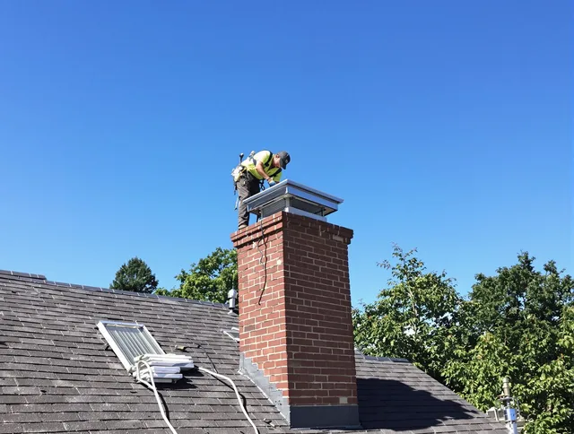 Beachwood Chimney Sweep technician measuring a chimney cap in Beachwood, OH
