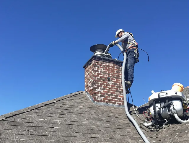 Dedicated Beachwood Chimney Sweep team member cleaning a chimney in Beachwood, OH