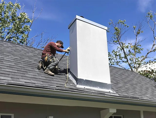 Beachwood Chimney Sweep team member finishing chimney construction in Beachwood, OH