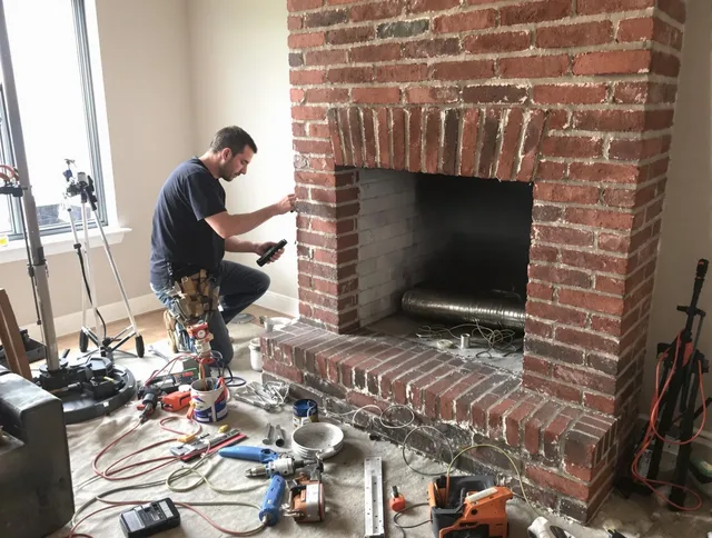Beachwood Chimney Sweep specialist finalizing chimney liner service in Beachwood, OH