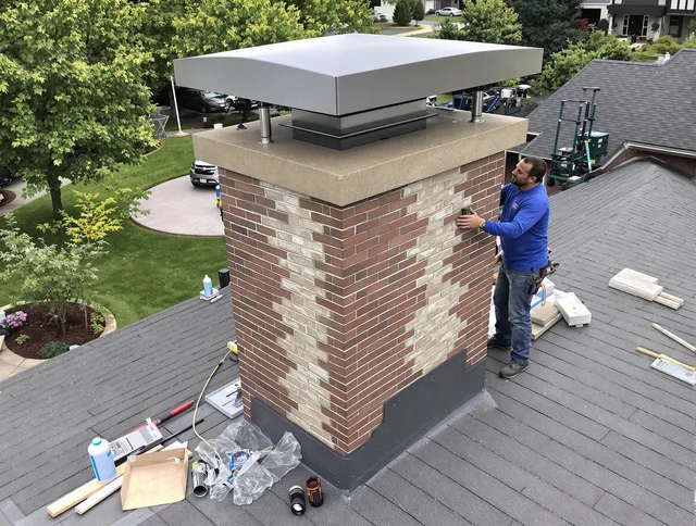 Beachwood Chimney Sweep team working on a custom chimney remodel in Beachwood, OH