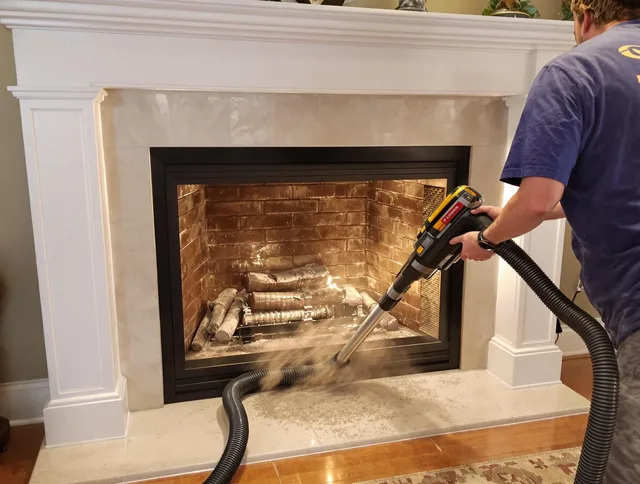 Fireplace cleaning performed by Beachwood Chimney Sweep in Beachwood, OH